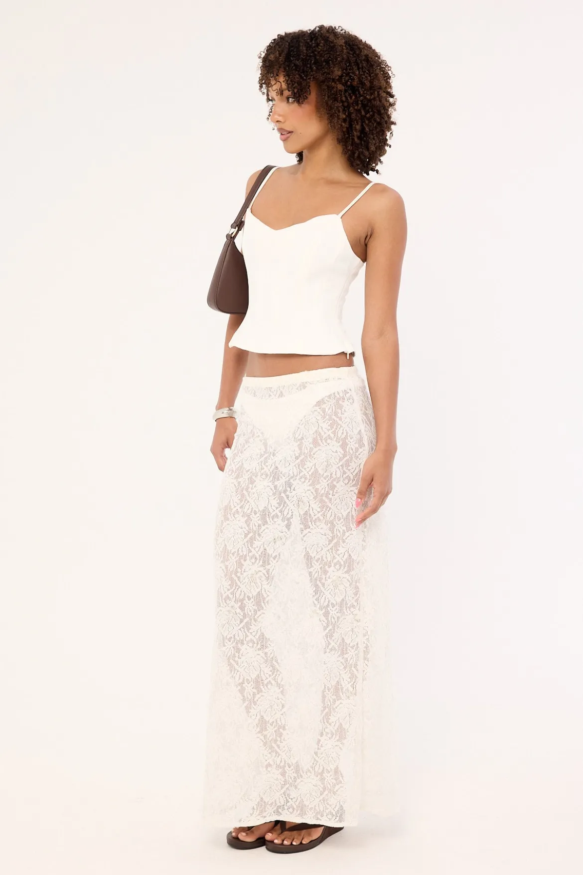 Lotta Lace Sequin Maxi Skirt White