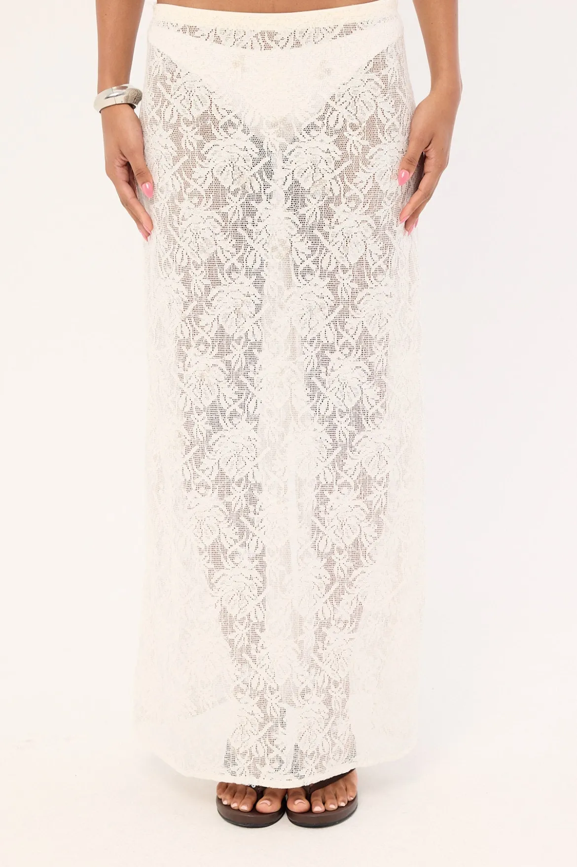 Lotta Lace Sequin Maxi Skirt White