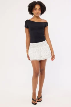 Louise Polka Shirred Mini Skirt White