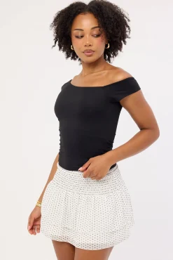 Louise Polka Shirred Mini Skirt White