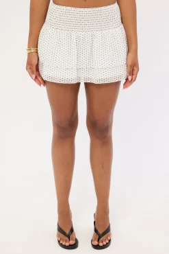 Louise Polka Shirred Mini Skirt White