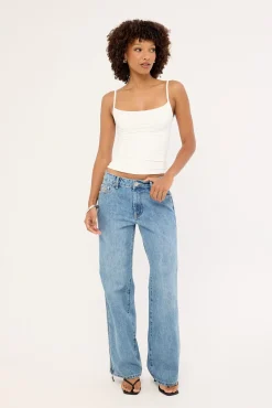 Low Riders Low Waist Wide Leg Zipped Denim Jeans Pretty Blue