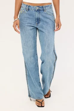 Low Riders Low Waist Wide Leg Zipped Denim Jeans Pretty Blue