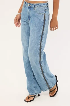 Low Riders Low Waist Wide Leg Zipped Denim Jeans Pretty Blue