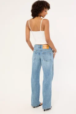 Low Riders Low Waist Wide Leg Zipped Denim Jeans Pretty Blue