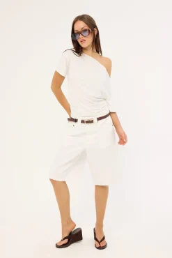 Low Rise Denim Skater Shorts True White