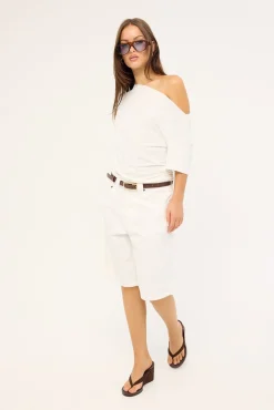 Low Rise Denim Skater Shorts True White