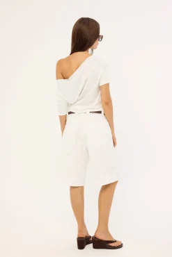 Low Rise Denim Skater Shorts True White