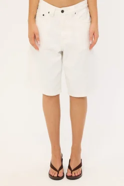 Low Rise Denim Skater Shorts True White
