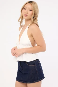 Low Rise Denim Skort Dark Blue Denim