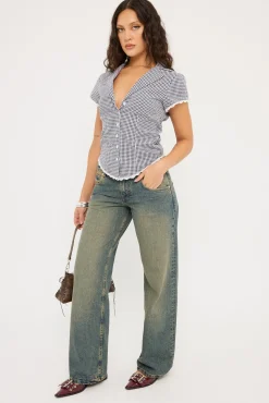 Low Rise Parallel Jean Brown Blue Acid