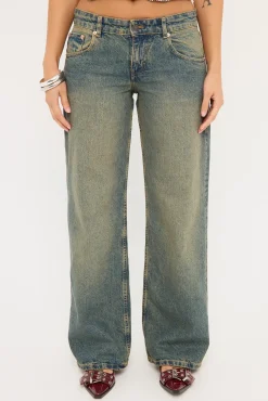 Low Rise Parallel Jean Brown Blue Acid