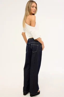 Low Rise Parallel Jean Indigo Contrast Stitch