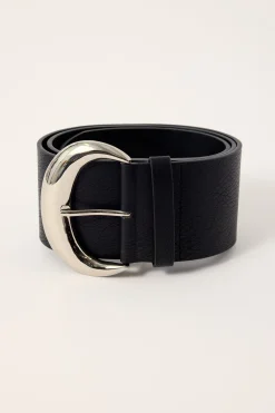 Low Rise PU Wide Belt Silver/Black