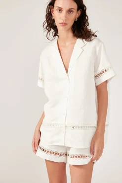 LOW TIDES SHORT SLEEVE LINEN SHIRT Cream