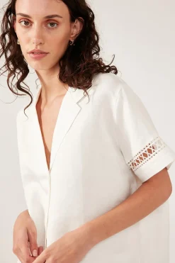 LOW TIDES SHORT SLEEVE LINEN SHIRT Cream