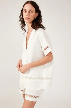 LOW TIDES SHORT SLEEVE LINEN SHIRT Cream