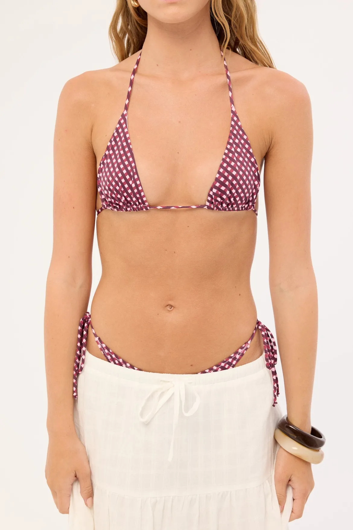 L&t Amara Check Bikini Top Burgundy Print