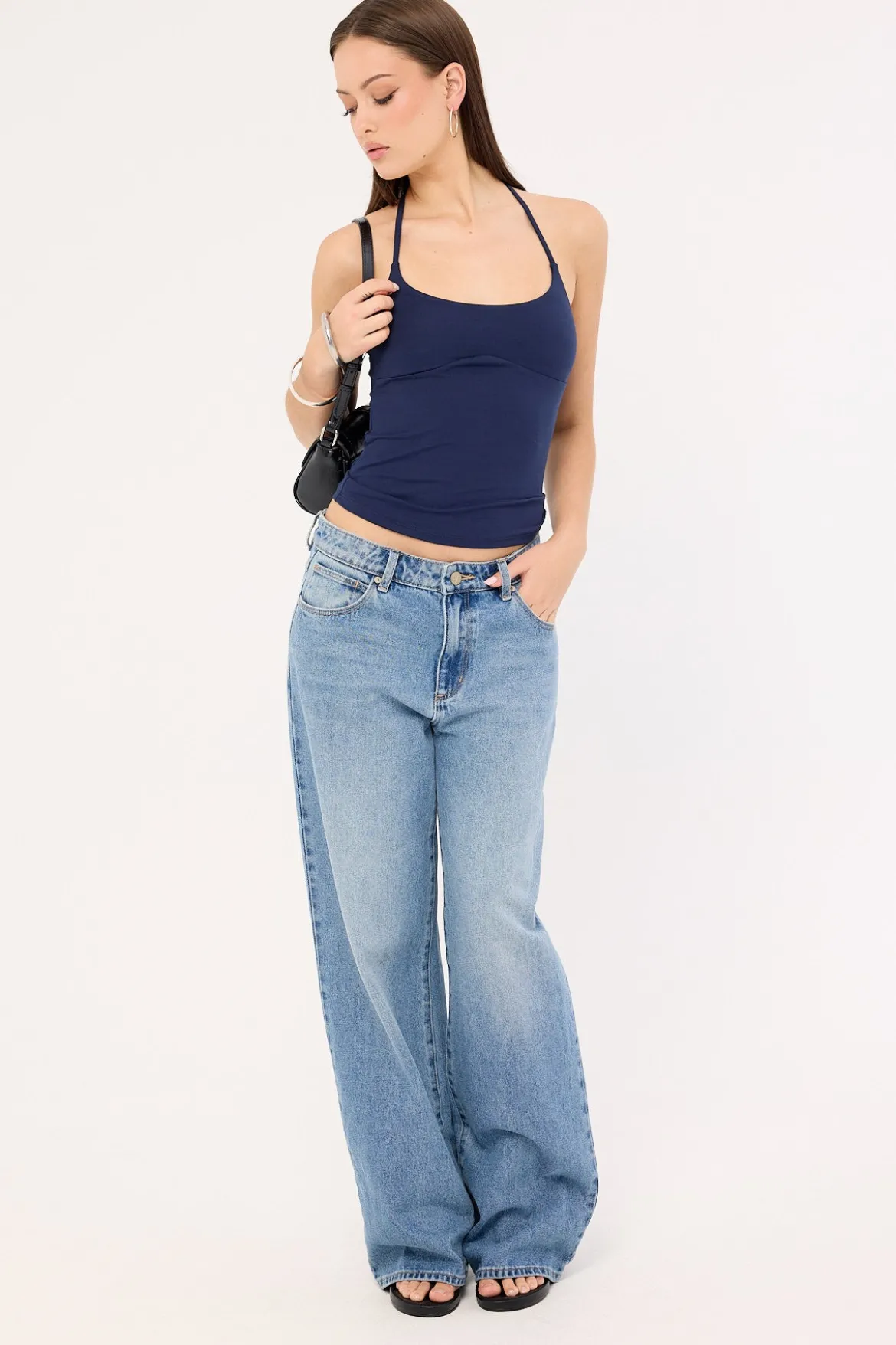 L&t Halter Tie Recycled Tank Top Ink