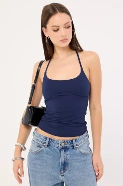 L&t Halter Tie Recycled Tank Top Ink