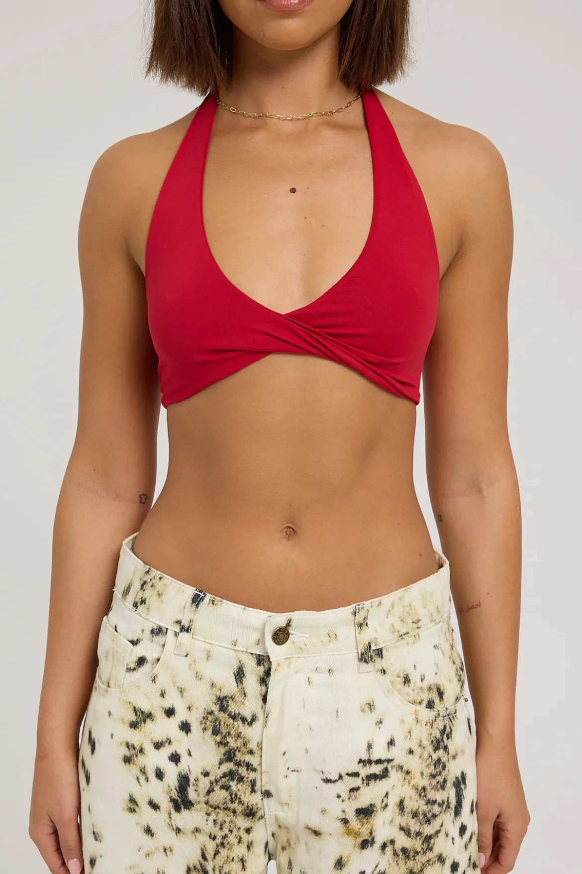 L&t Halter Twist Bralette Cherry