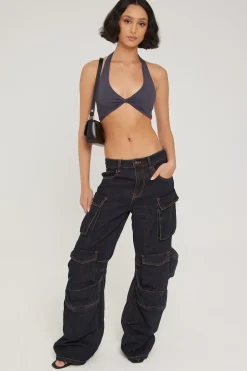 L&t Halter Twist Bralette Charcoal