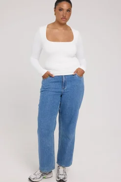 L&t Long Sleeve Scoop Neck Tee White