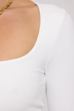 L&t Long Sleeve Scoop Neck Tee White