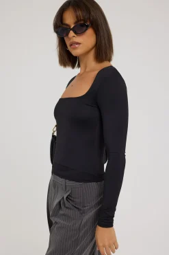 L&t Long Sleeve Scoop Neck Tee Black