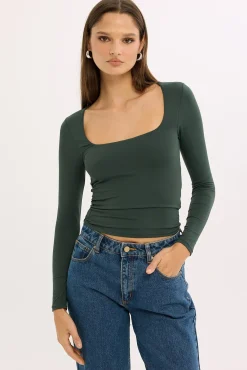 L&t Long Sleeve Scoop Neck Tee Dark Green