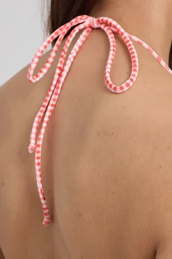 L&t Meadow Check Tie Back Bikini Top Red Print