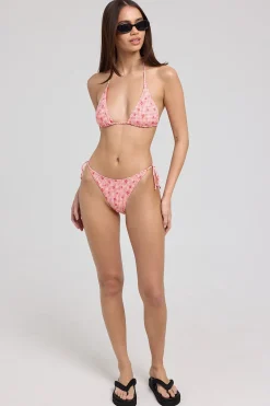 L&t Meadow Check Tie Side Bikini Bottom Red Print