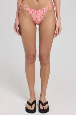 L&t Meadow Check Tie Side Bikini Bottom Red Print