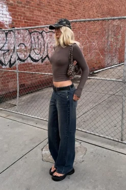 L&t Mock Neck Long Sleeve T-Shirt Taupe
