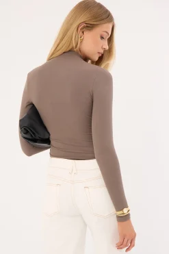 L&t Mock Neck Long Sleeve T-Shirt Taupe
