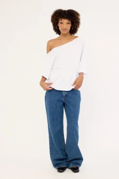 L&t Off Shoulder Relaxed Tee White