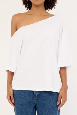 L&t Off Shoulder Relaxed Tee White