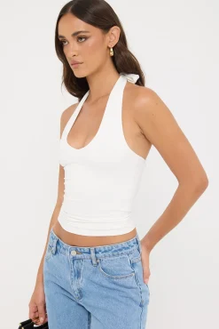 L&t Recycled Classic Tie Halter Top White