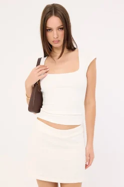 L&t Square Neck Cap Sleeve T-shirt Off White