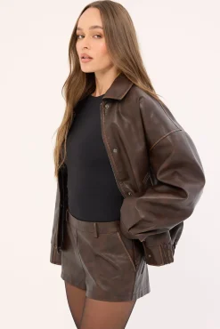 Luca Low Rise PU Shorts Washed Brown