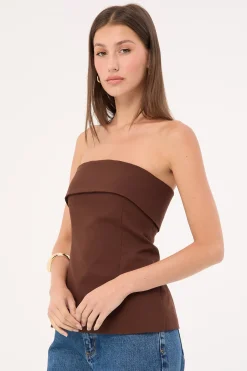 Luca Strapless Long Line Top Brown