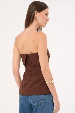 Luca Strapless Long Line Top Brown