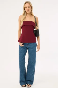Luca Strapless Recycled Long Line Top Burgundy