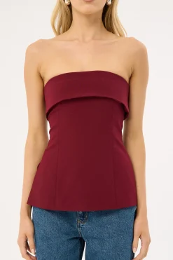 Luca Strapless Recycled Long Line Top Burgundy