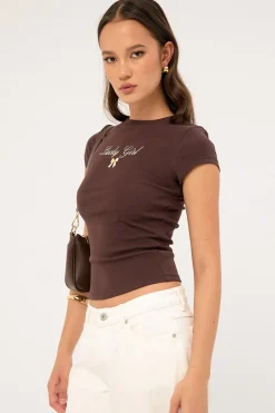 Lucky Girl Baby Tee Brown