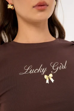 Lucky Girl Baby Tee Brown
