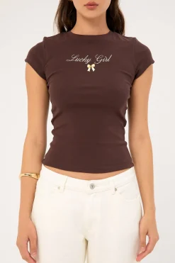 Lucky Girl Baby Tee Brown