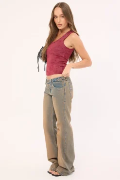 Lucky Number Low Rise Flare Jeans Rusty Overdye