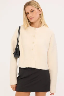 Lumia Crew Neck Knit Cardi Cream