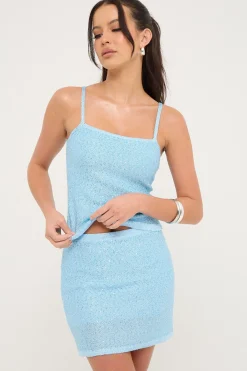 Luna Tide Sequin Knit Top Blue
